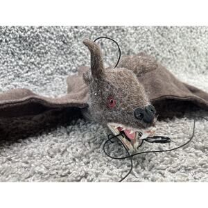 2.5 Ft Poseable Halloween Bat Spooky Hanging Decoration Brown with Fangs New